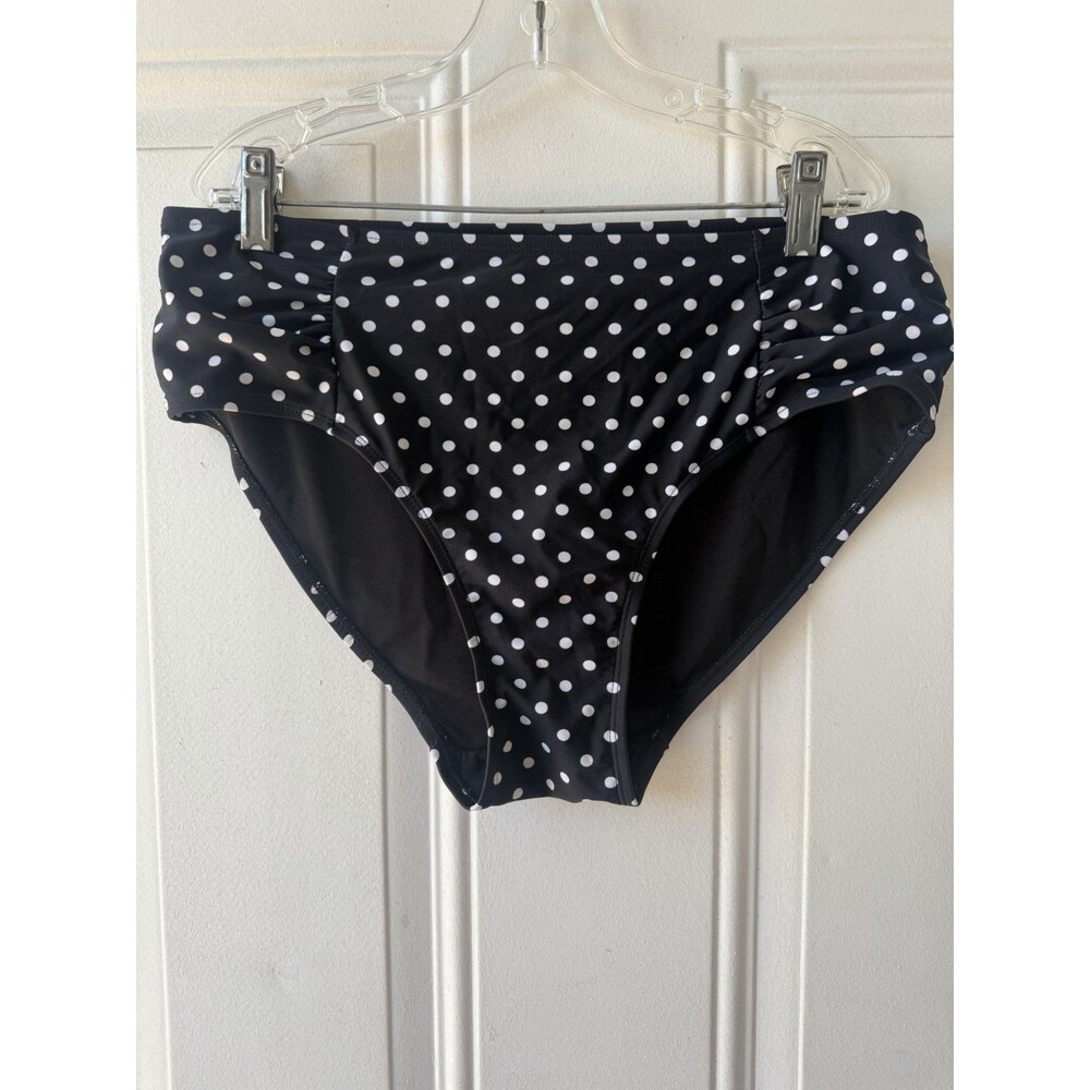 NY & Company Women’s Medium Black White Polka Dot Mid Rise Bikini Swim Bottom